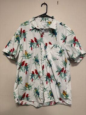 Sonoma White Short-Sleeve Parrot Print Button-Down Shirt